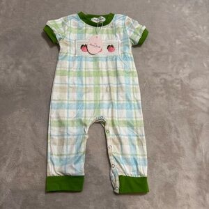 NWT Marie Nicole Romper smocked Easter peach embroidered Spring Outfit 6-12 mths